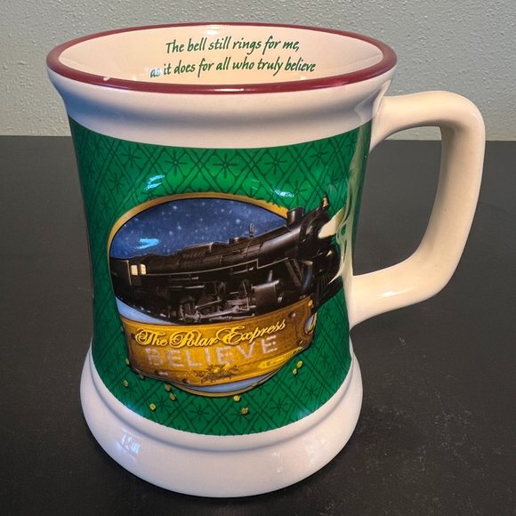 The Polar Express Ceramic Christmas Mug 3D Embossed Train BELIEVE Warner Bros. - Picture 1 of 7